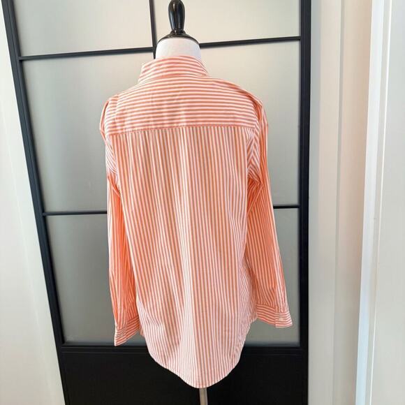 J. McLaughlin Striped Poplin Cotton Collared Blouse Top Womens M Orange White - Picture 4 of 10
